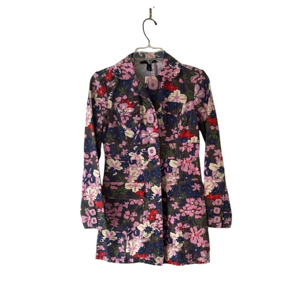Tara Jarmon Floral Button-Up Coat Utility Jacket  XS Multicolor Spring Coquette